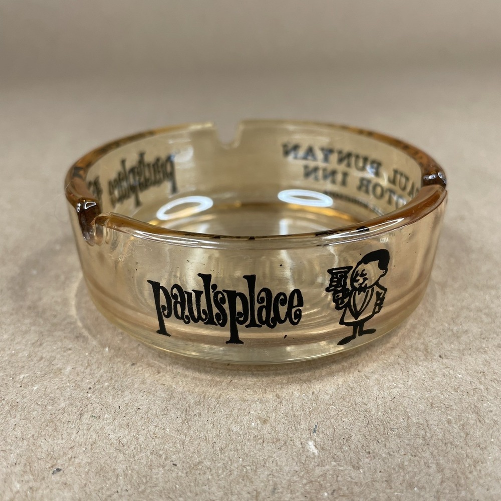 Vtg Pauls Place Bunyan Motor Inn Iridescent Cigarette Ashtray Tan Roseville MN